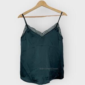 Abercrombie Satin Lace Cami Green Button Back Flowy Feminine Tank Top